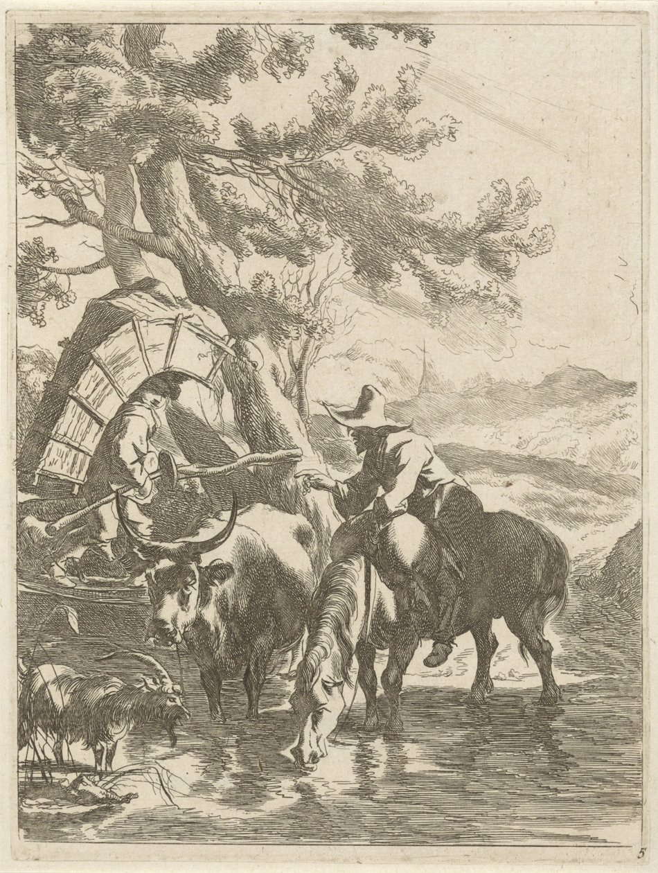 Hirte und beladener Junge an einem Bach von Jan de Visscher