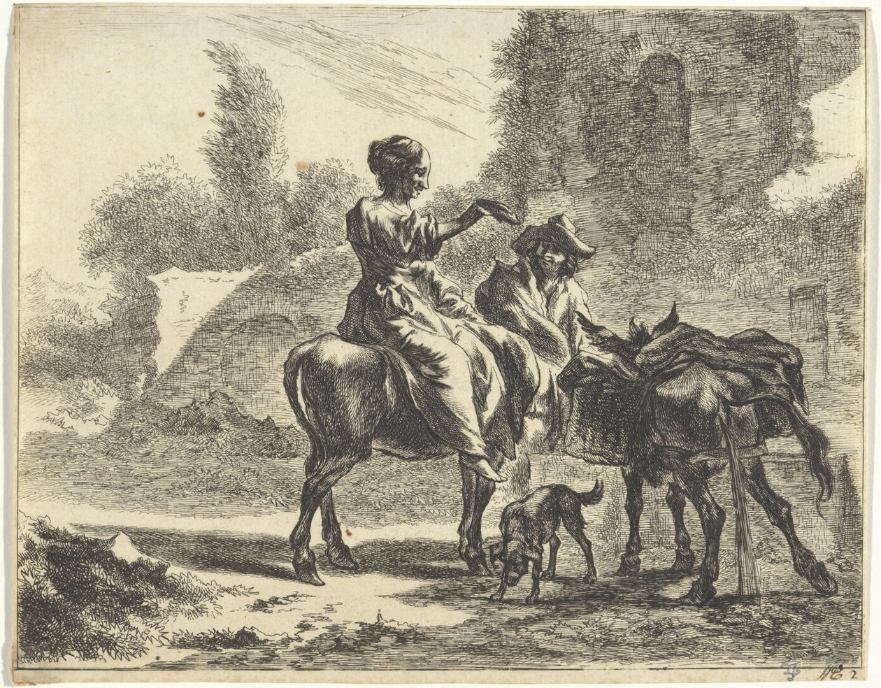 Hirten und Esel an einem Trinkbecken von Jan de Visscher