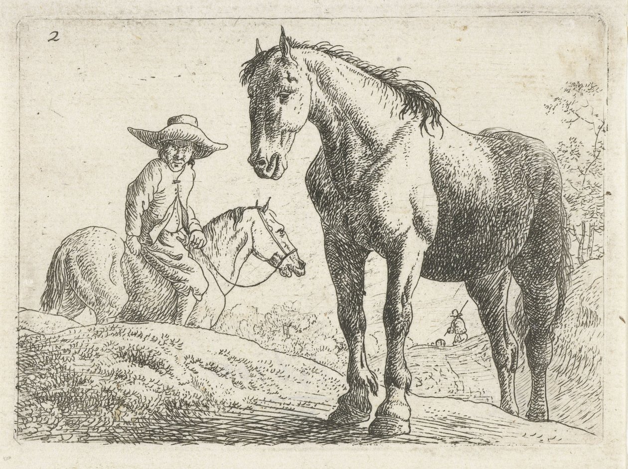 Ein Pferd, ein Mann zu Pferd im Hintergrund von Jan van Aken