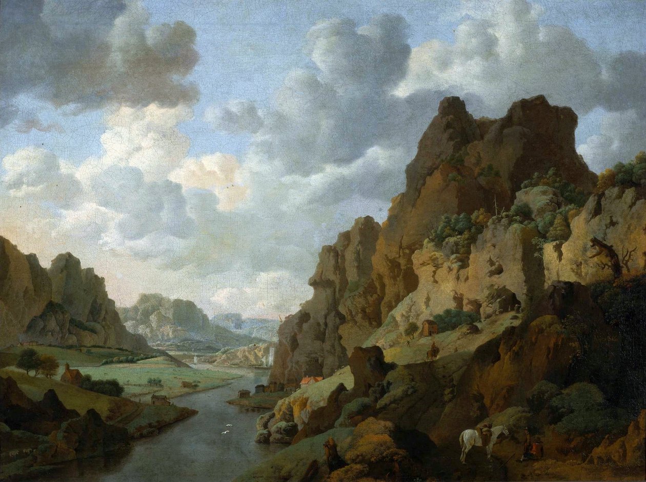 Berglandschaft mit rastenden Reisenden von Jan van Aken