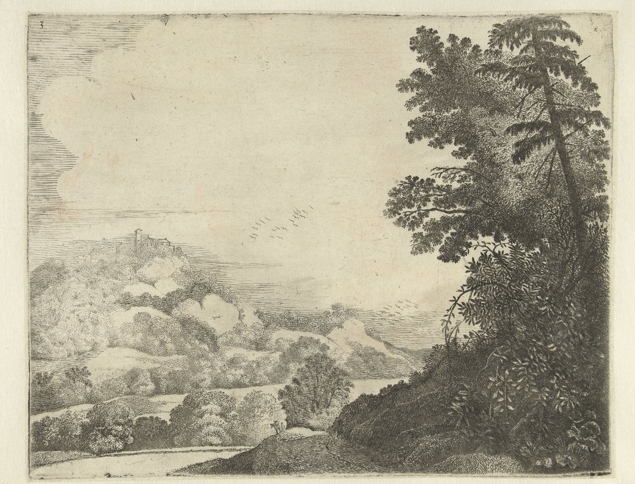 Landschaft mit Schaf auf Hügel und Bäumen von Jan van Brosterhuyzen