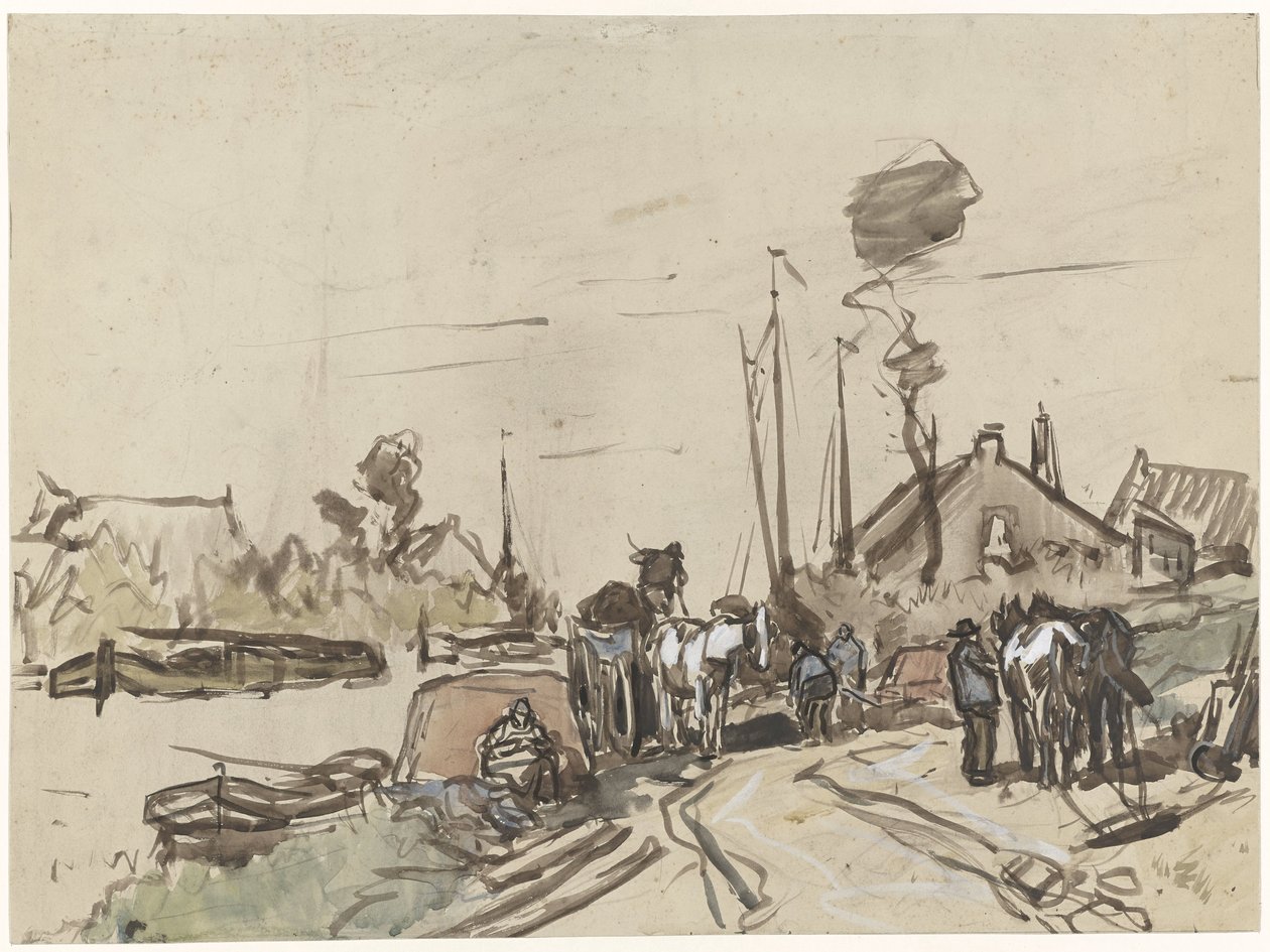Entladen von Karren an einem Kanal von Jan van Essen