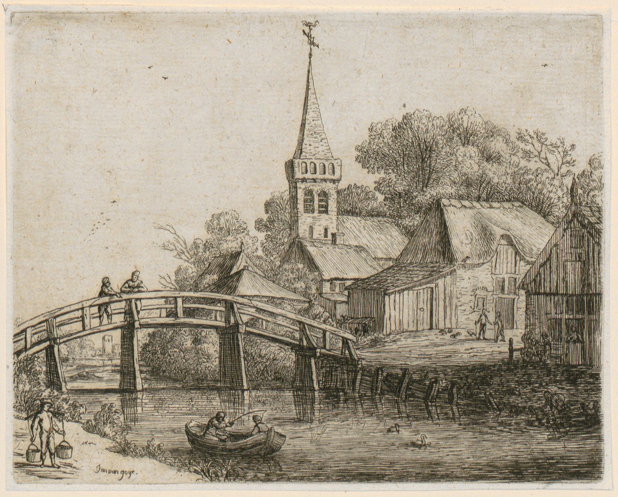 Holzbrücke, Blatt 4 der Folge "Verschiedene Landschaften" von Jan van Goyen