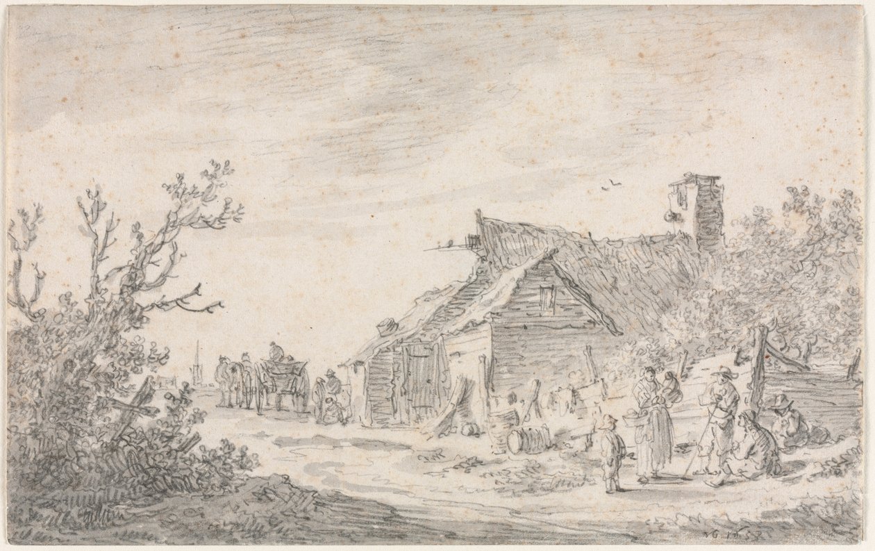 Landschaft mit einem Cottage und Figuren von Jan van Goyen