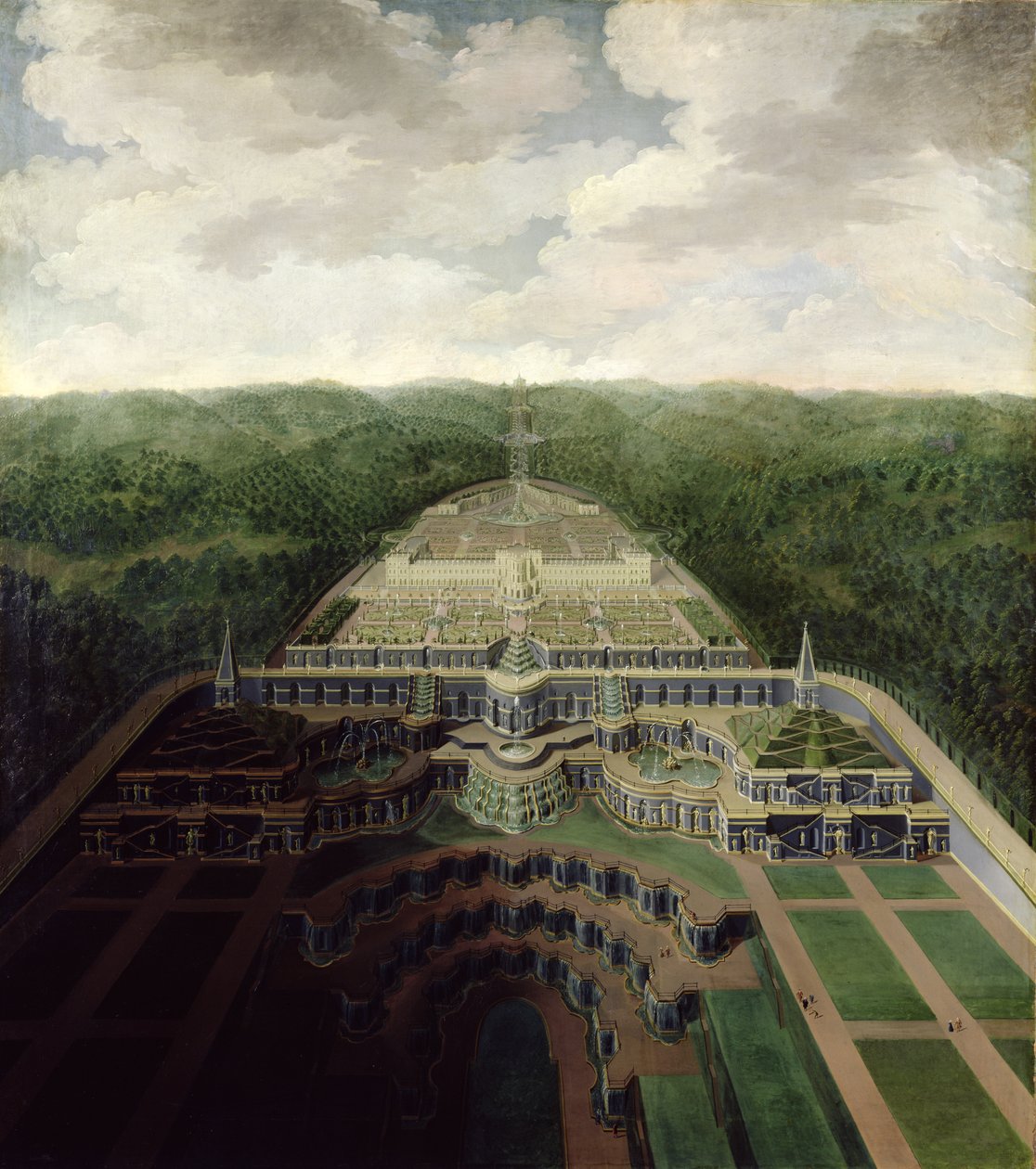 Blick auf die Karlsberg-Anlage von den Kaskaden und Gärten zum Oktogon, nach 1716 von Jan van Nickelen