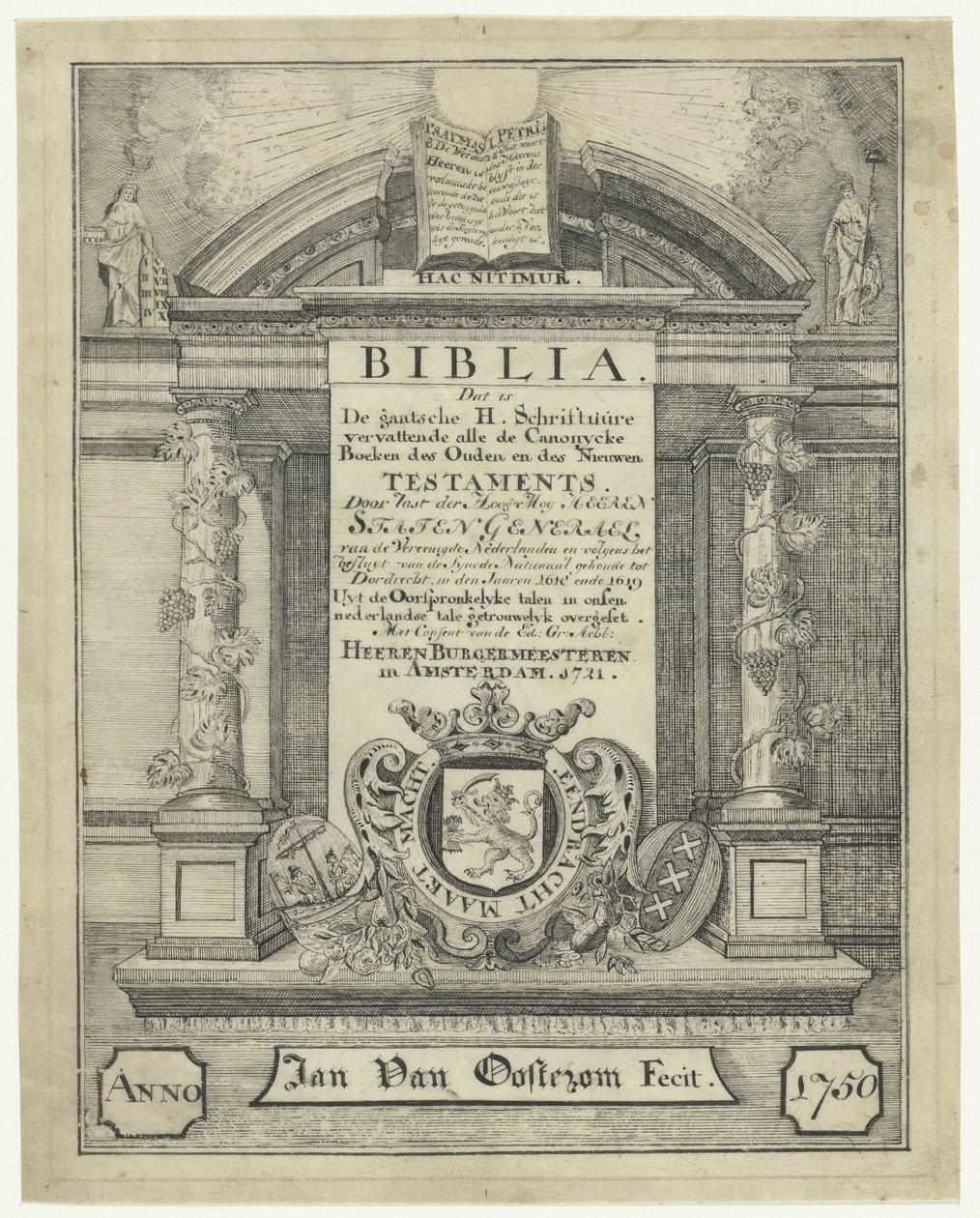 Titelblatt einer Bibel aus 1721 von Jan van Oosterom