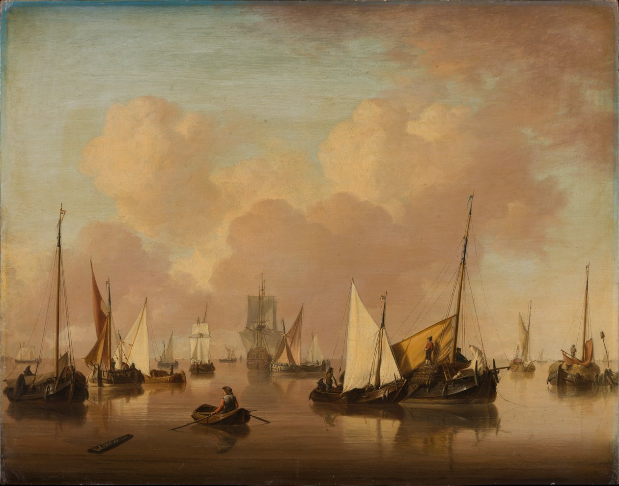 Boote und Segelboote auf ruhiger See von Jan van Os
