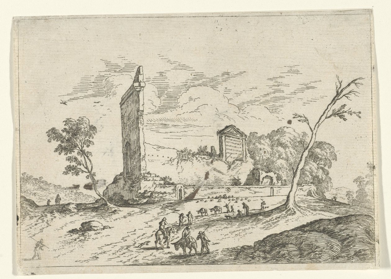 Landschaft mit römischer Ruine und Eselhirten von Jan van Ossenbeeck (attributed to)