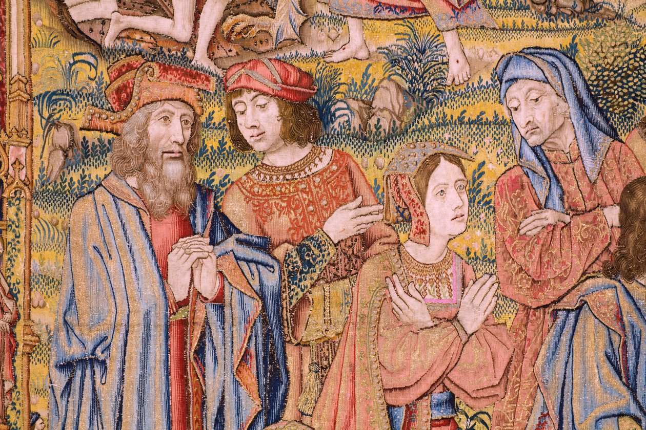 Flämischer Wandteppich. Serie Die Passion Christi: Kreuzabnahme. Herstellung Pieter van Aelst. Kartonist Jan van Roome. Ca. 1507-1520. (Detail) von Jan van Roome