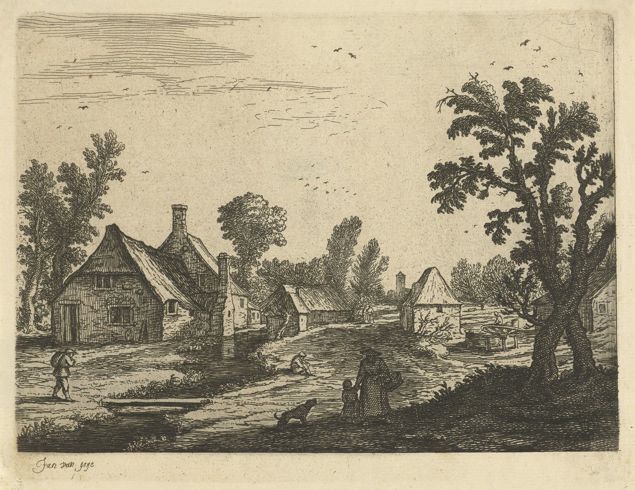 Dorfansicht mit Frau und Kind in der Dorfstraße von Jan van de Cappelle (attributed to)