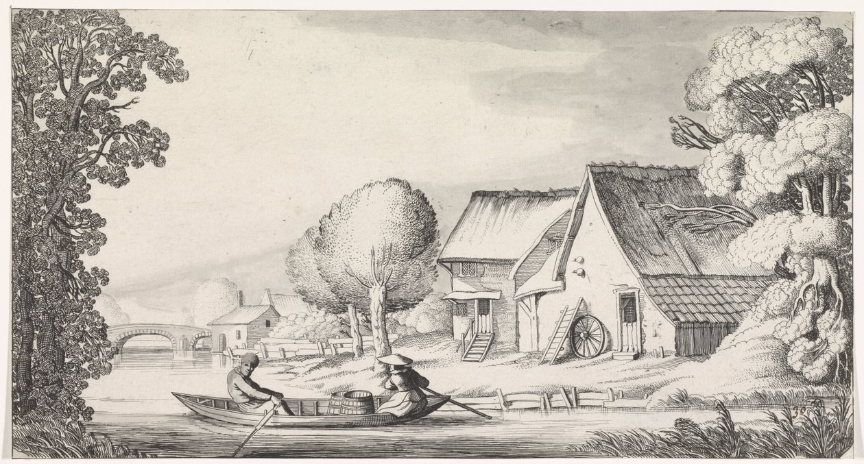 Bauer und Bäuerin in einem Ruderboot von Jan van de Velde (II)