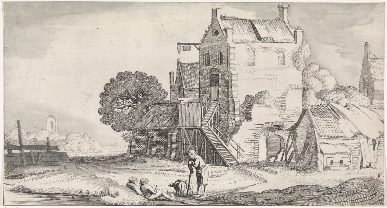 Drei Figuren im Gespräch bei einem Gasthaus (Playsante lantschappen ende vermakelycke gesichten) von Jan van de Velde (II)