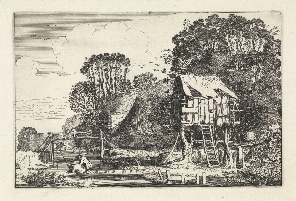 Angler in einem Boot bei einem Taubenschlag von Jan van de Velde (II)