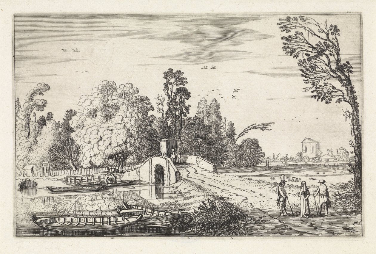 Flusslandschaft mit einer Steinbrücke von Jan van de Velde (II)