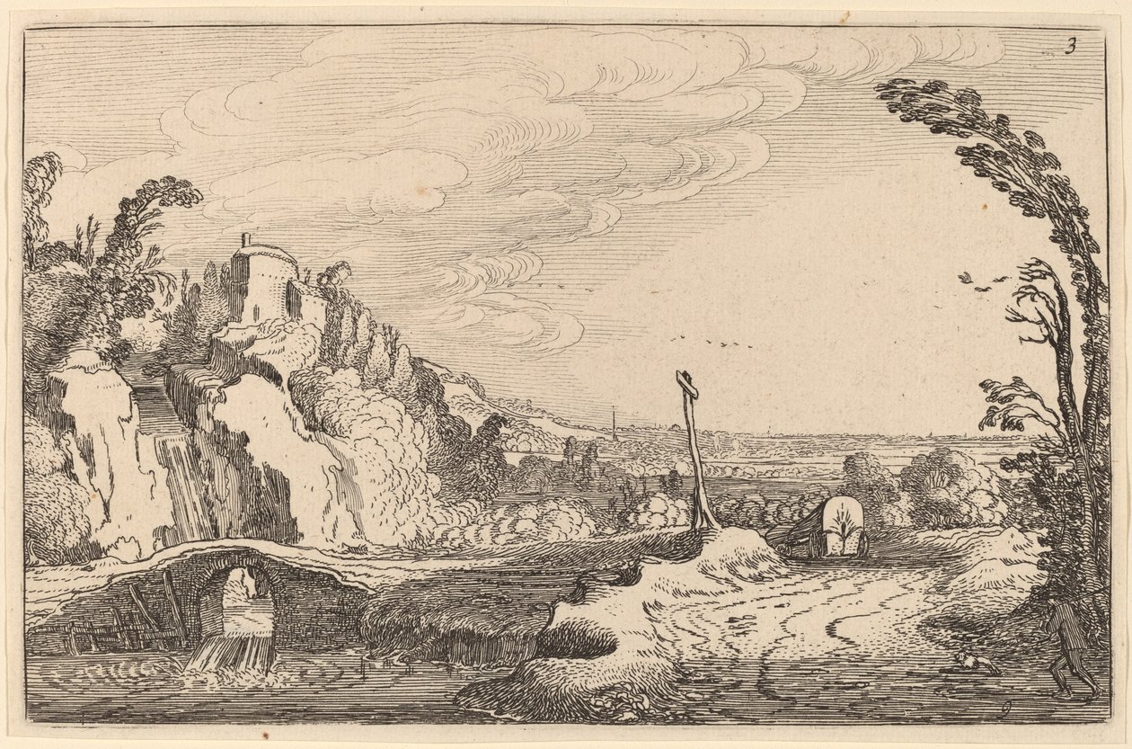 Wasserfall unter einer Steinbrücke von Jan van de Velde II