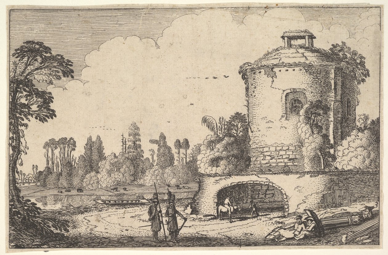 Landschaft mit einem runden Turm von Jan van de Velde II