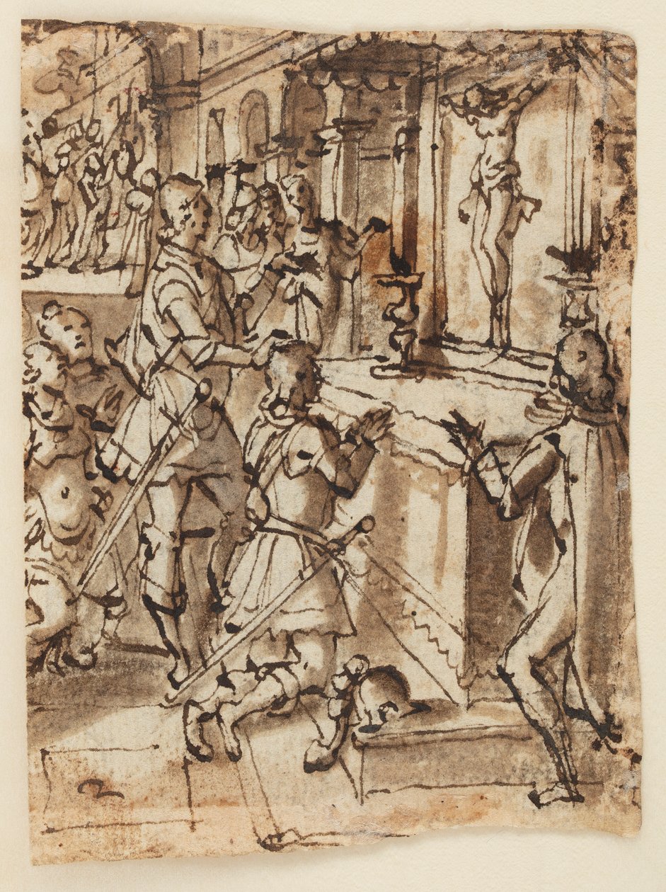 Heiliger Giovanni Gualberto und das wundersame Kruzifix von Jan van der Straet, called Stradanus
