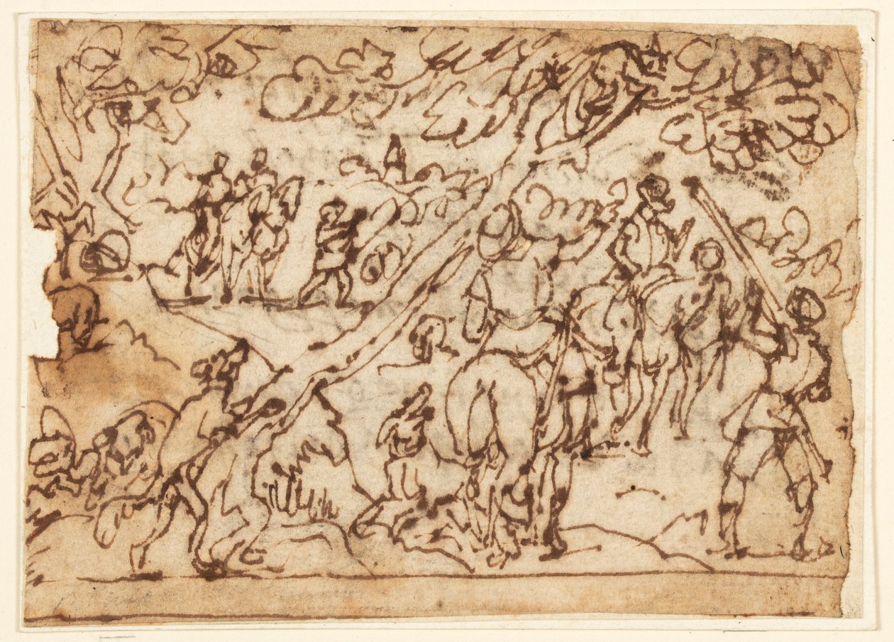 Skizzenbuchseite; Jagdszene von Jan van der Straet, called Stradanus