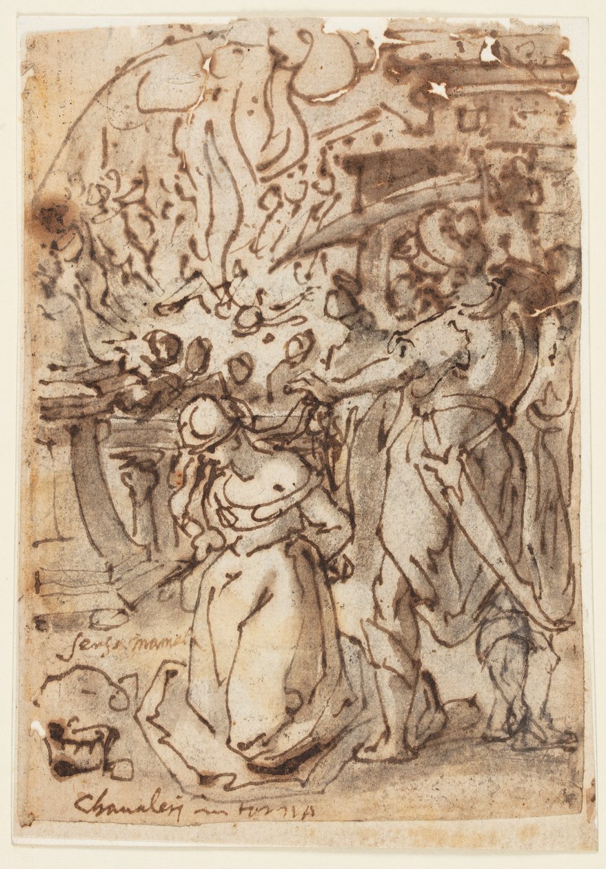 Skizzenbuchseite mit Enthauptung einer weiblichen Märtyrerin von Jan van der Straet, called Stradanus