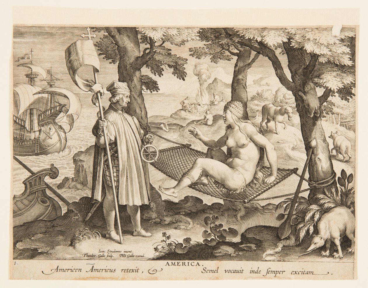 Die Entdeckung Amerikas, Platte 1 aus der "Nova Reperta" (Neue Erfindungen der Neuzeit) von Jan van der Straet, called Stradanus