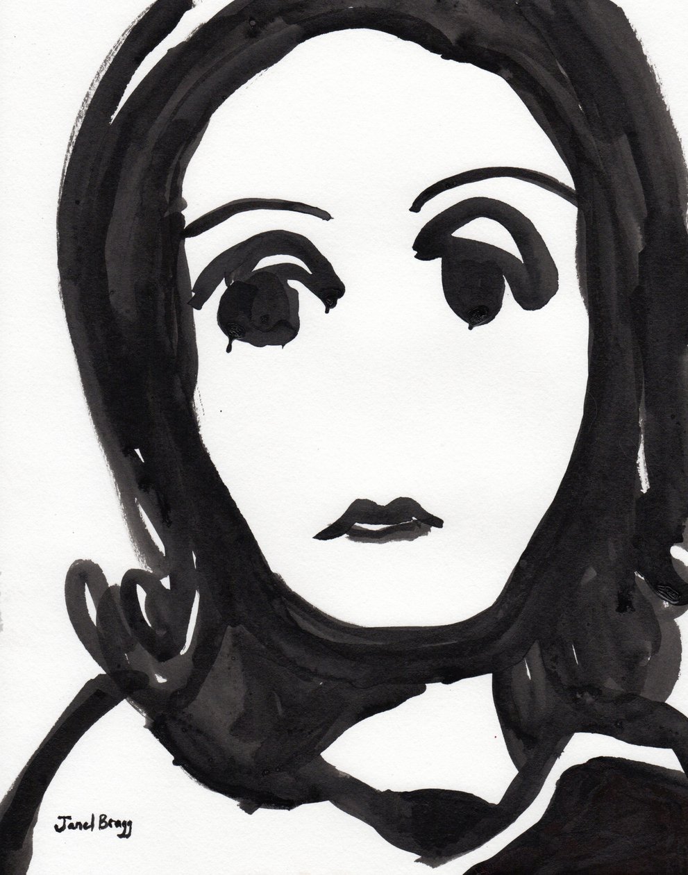 Greta Garbo Illustration in Schwarz-Weiß von Janel Bragg
