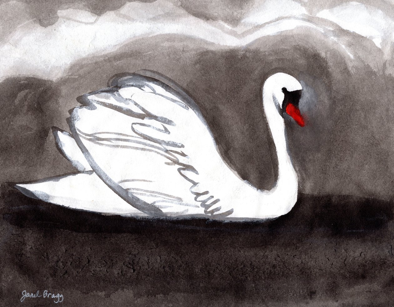Schwan auf stürmischem See, 2023 von Janel Bragg