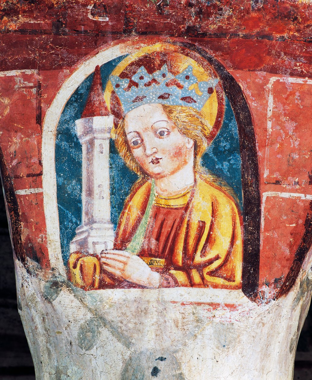 Hrastovlje Wehrkirche, Dreifaltigkeitskirche, Heilige Barbara, Detail aus Fresken von Janez Iz Kastva (1490), Slowenien von Janez Kastav