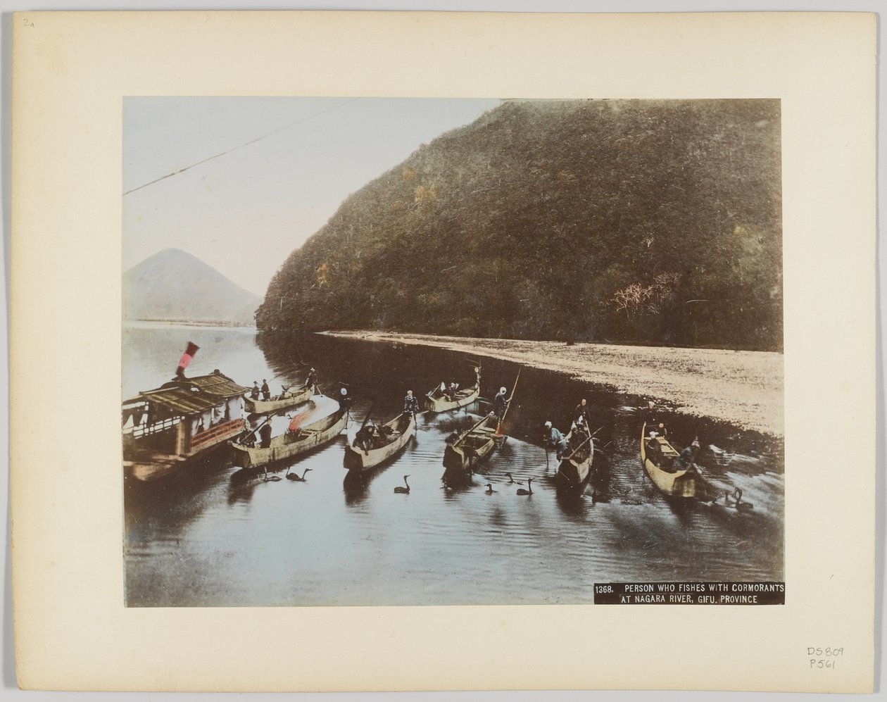 Kormoranfischen am Nagara-Fluss, Präfektur Gifu, Japan (handkoloriertes s/w-Foto) von Japanese Photographer