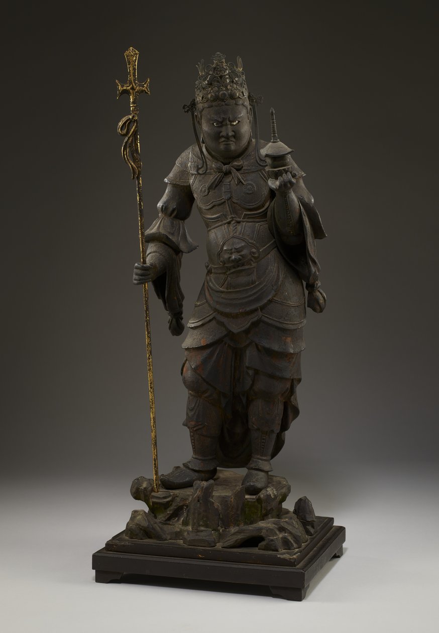 Bishamonten (Vaisravana, Wächter des Nordens) (Holz mit Metall & Blattgold) von Japanese School