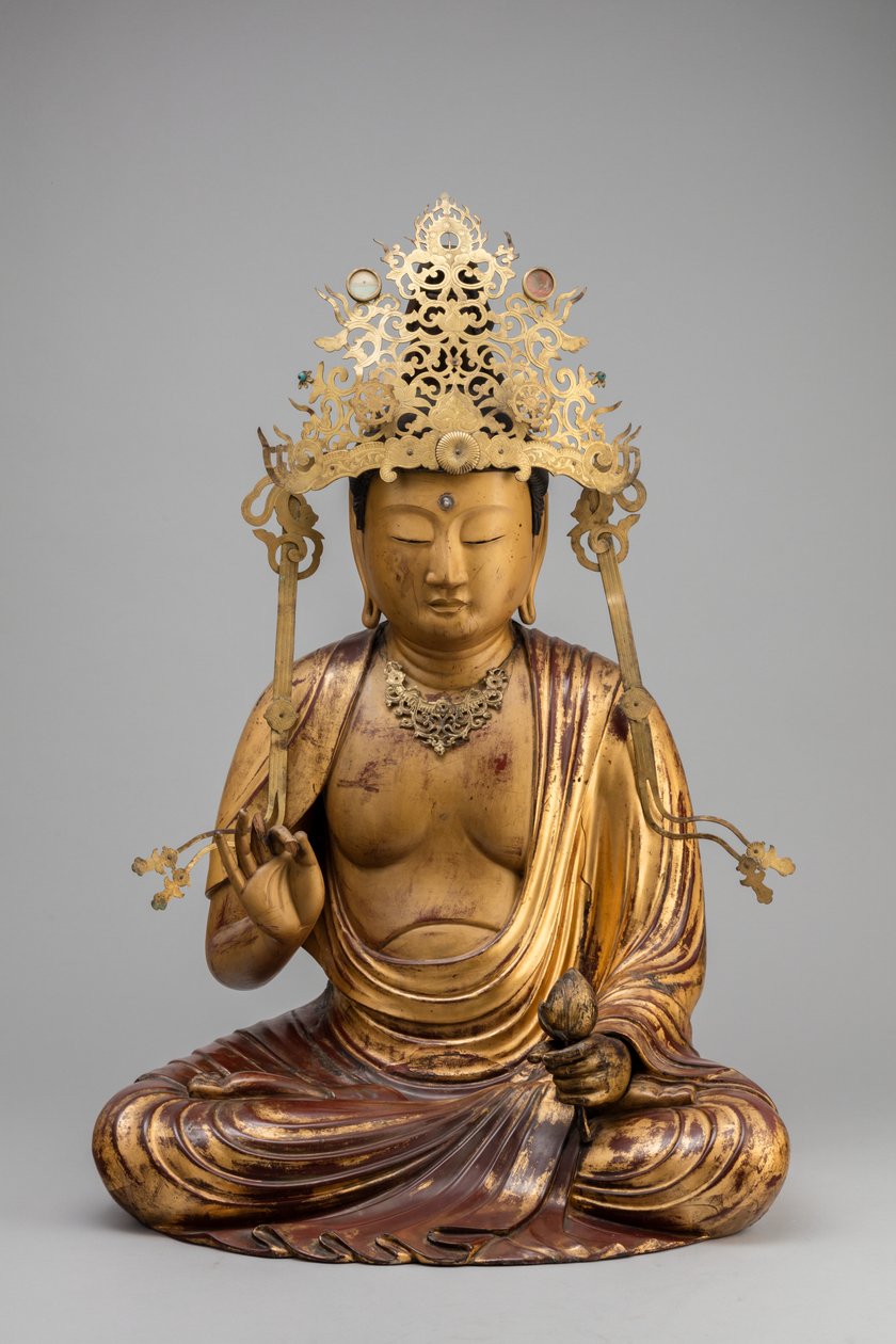 Bodhisattva Kannon mit einer Lotusblüte (Holz, Vergoldung und Lack) von Japanese School