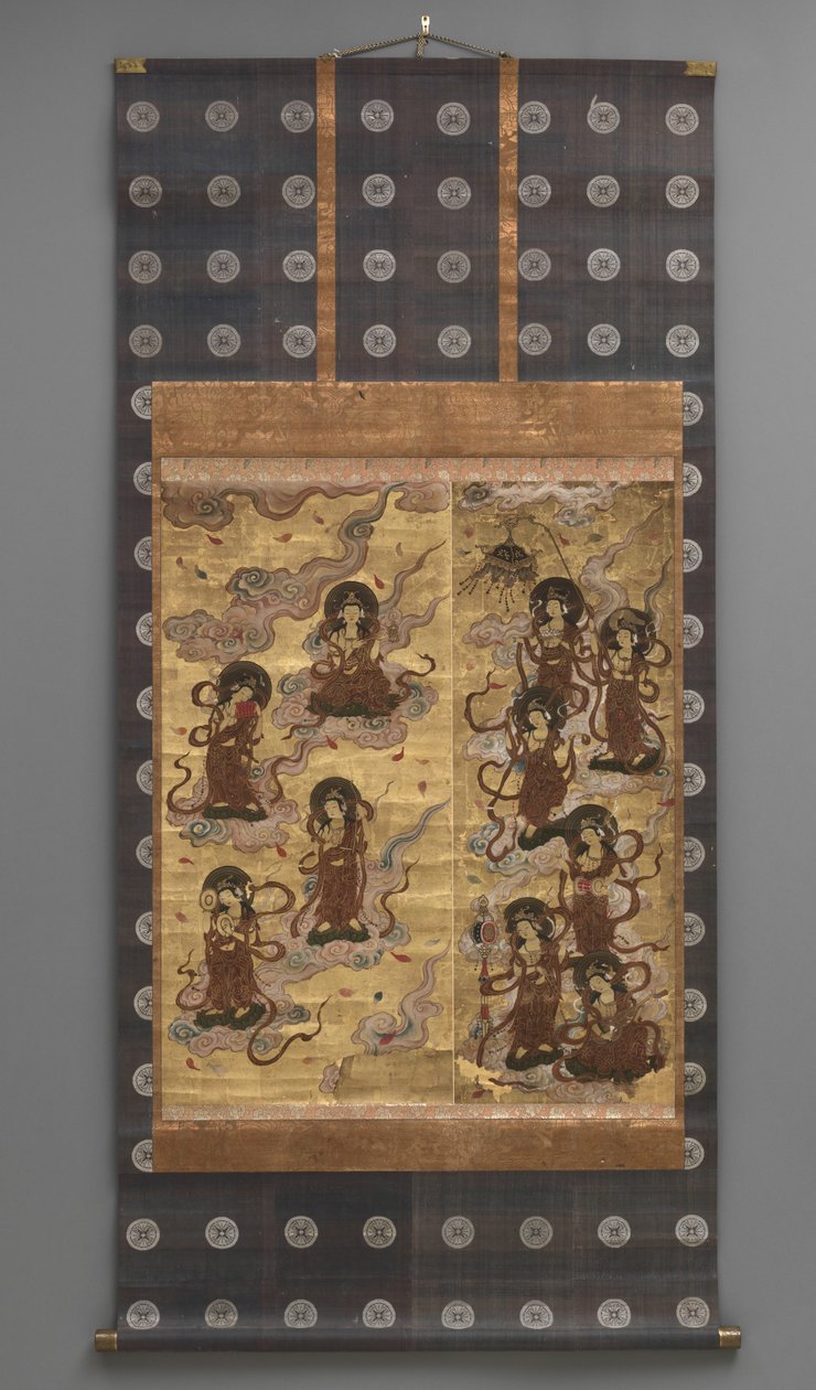 Wandmalerei: Abstieg von fünfundzwanzig Bodhisattvas (Begleiter der Amitabha-Triade), 18. Jahrhundert von Japanese School