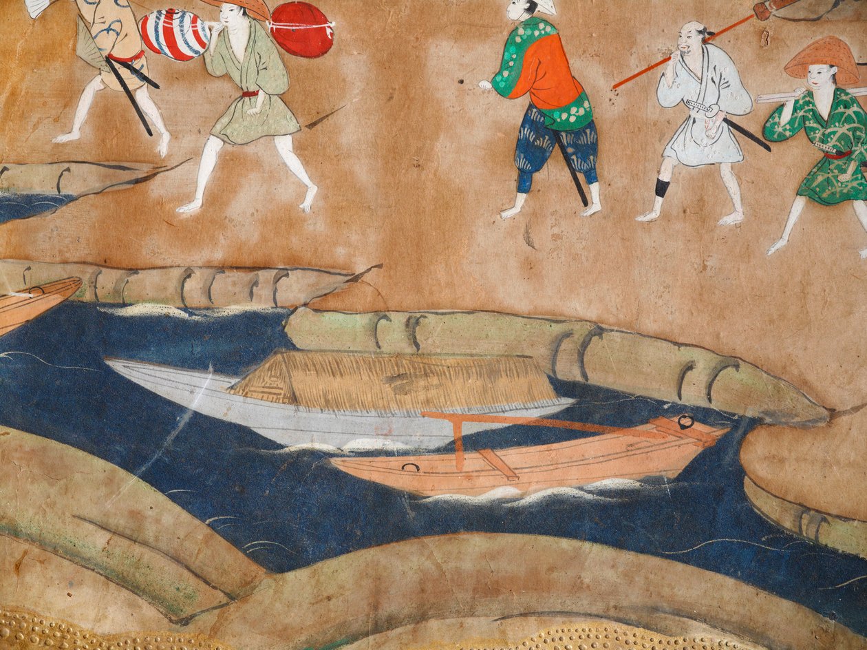 Osakazu Byobu - Japanischer achtteiliger Wandschirm von Japanese School