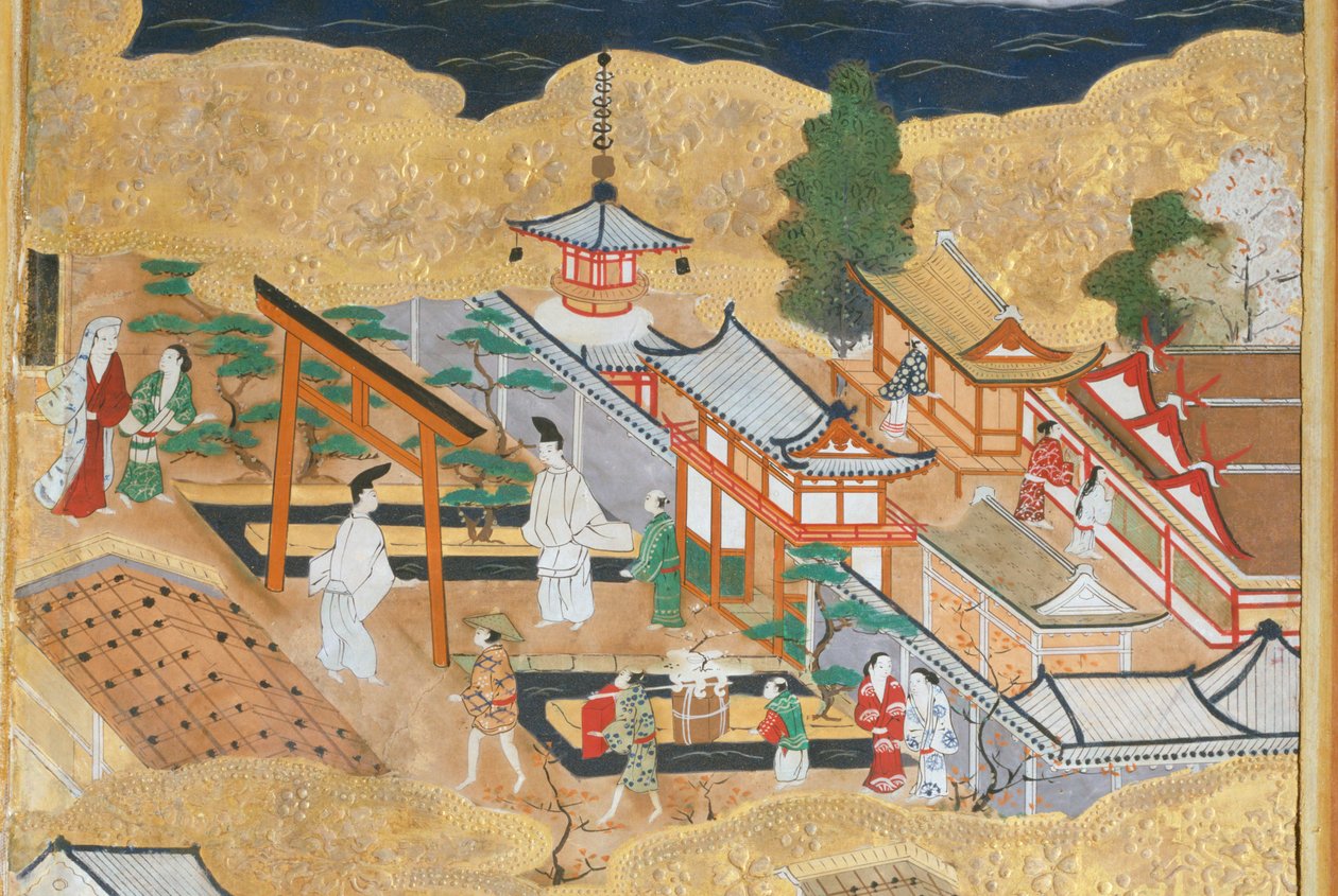 Osakazu Byobu - Japanischer achtteiliger Wandschirm von Japanese School