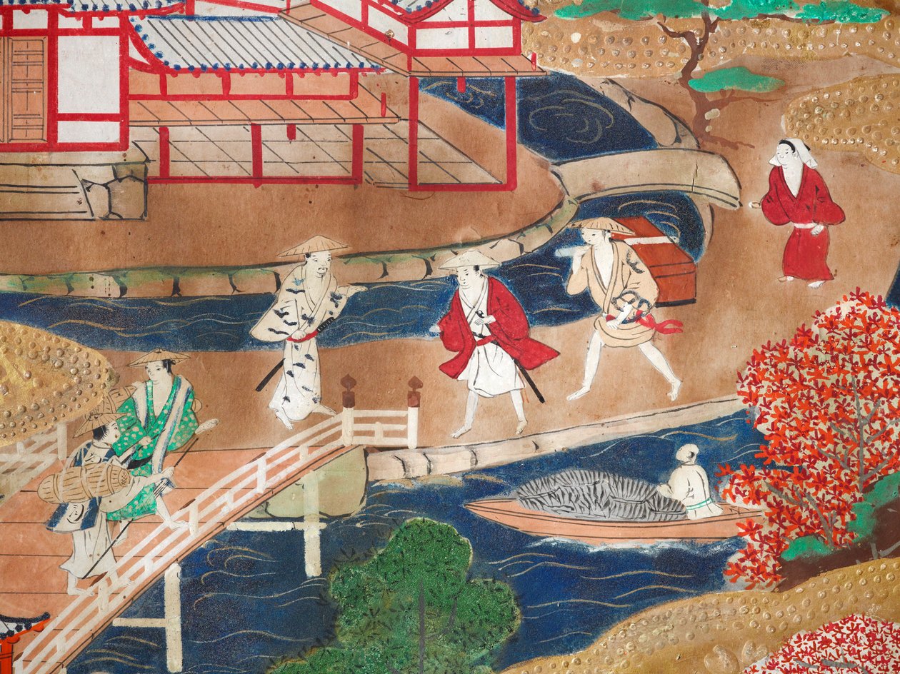 Osakazu Byobu - Japanischer achtteiliger Paravent von Japanese School