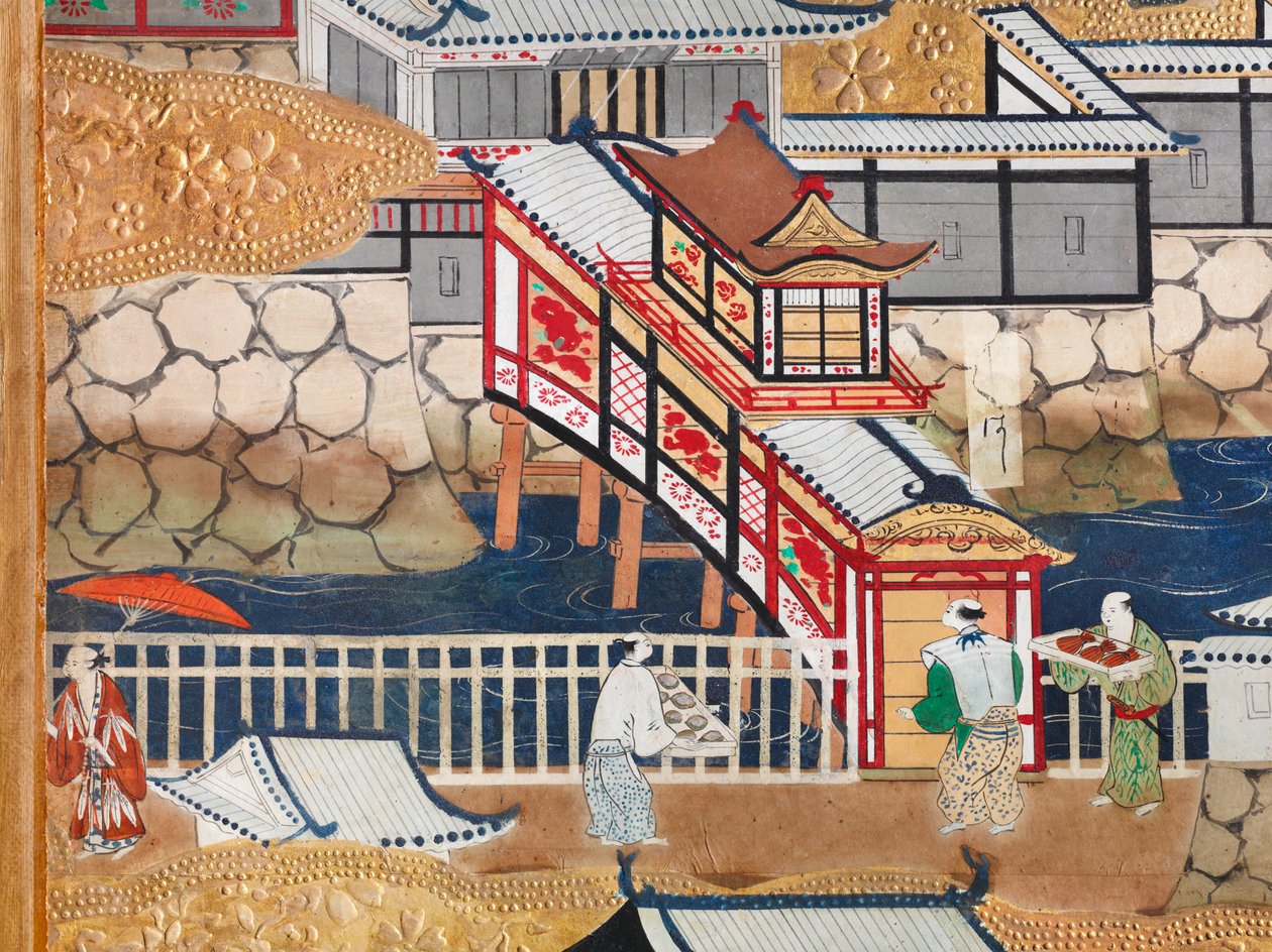 Osakazu Byobu - Japanischer achtteiliger Paravent von Japanese School