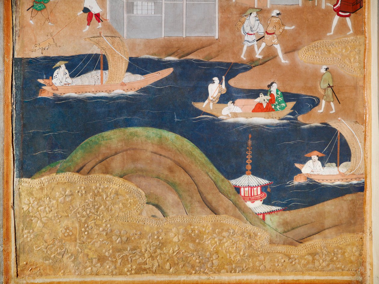 Osakazu Byobu - Japanischer achtteiliger Paravent von Japanese School