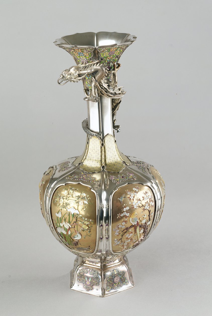 Silber-, vergoldete und emaillierte Shibayama-Vase, spätes 19. Jahrhundert von Japanese School