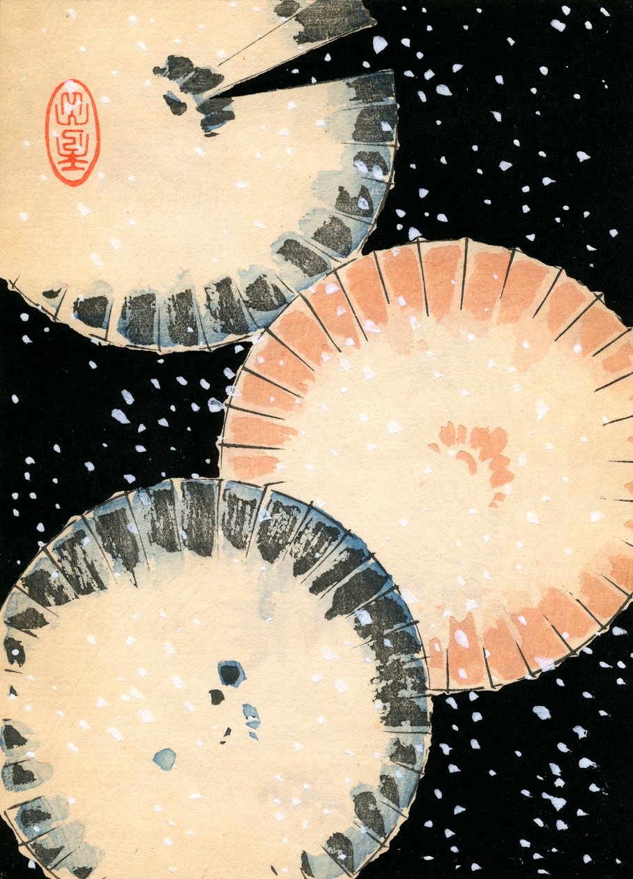 Drei Regenschirme im Schnee von Japanese School