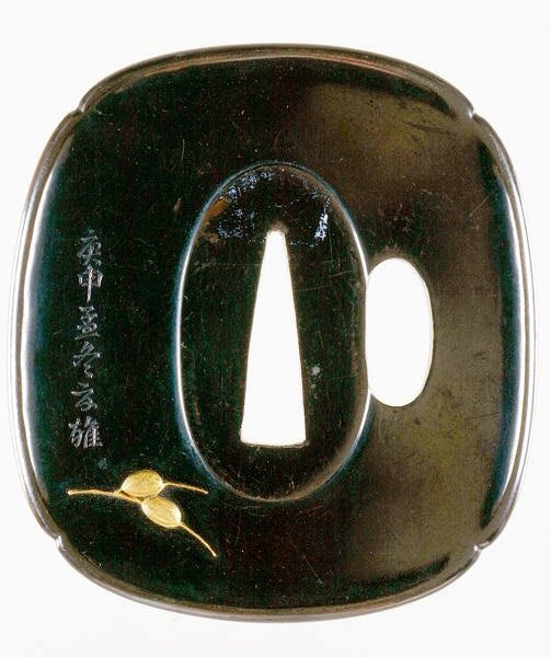 Tsuba, japanischer Schwertschutz (Shakudo-Kupfer und Goldlegierung) von Japanese School