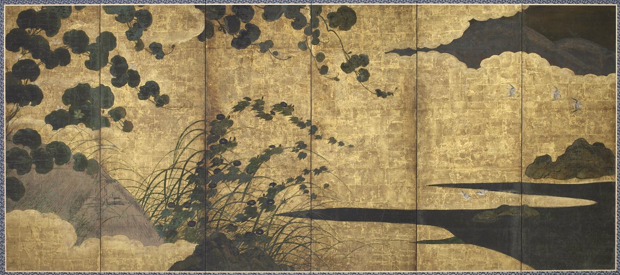 Reben, Hütte, Gräser und Küstenvögel, Momoyama-Periode, 1568-1615 von Japanese School