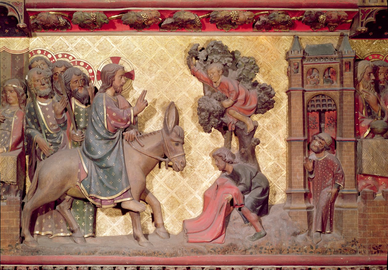 Detail des Einzugs Christi in Jerusalem, 1340-51 bemalter Stein von Jean and Jean Le Boutellier Ravy