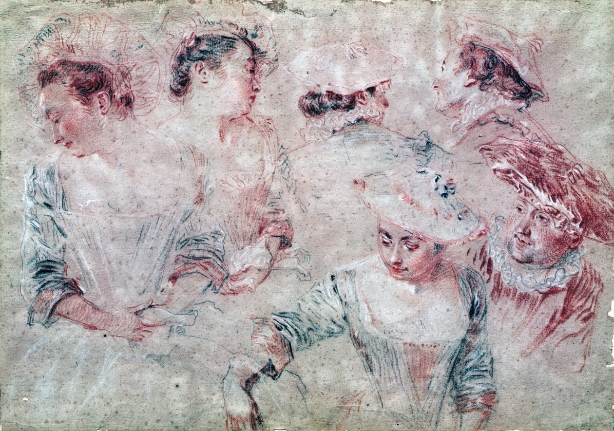 Sechs Studien von Jean-Antoine Watteau