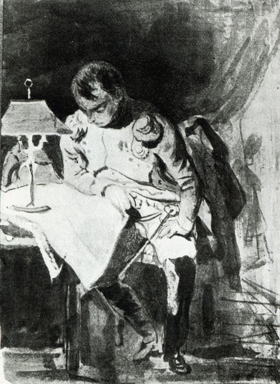 Napoleon studiert seine Karten bei Lampenlicht, ca. 1800 von Jean Auguste Dominique Ingres