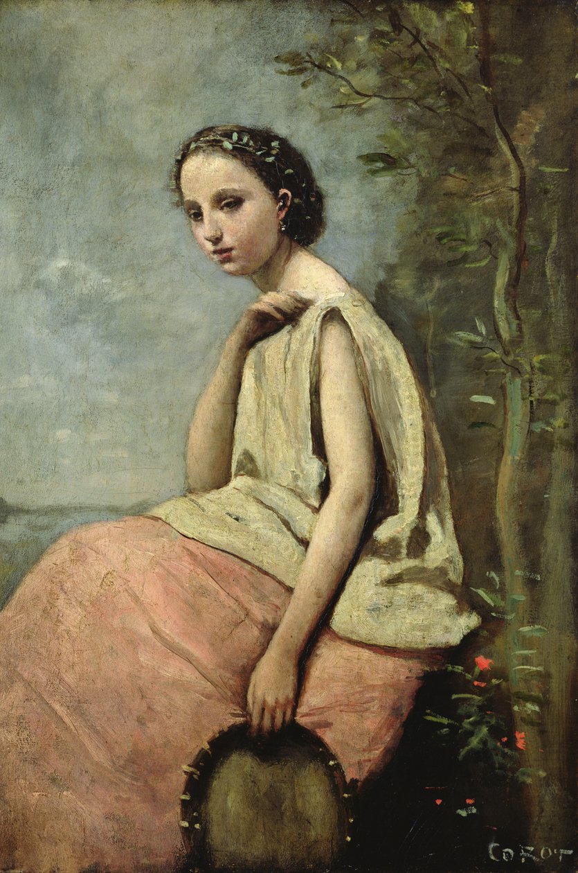 Zigeunerin mit Tamburin von Jean Baptiste Camille Corot