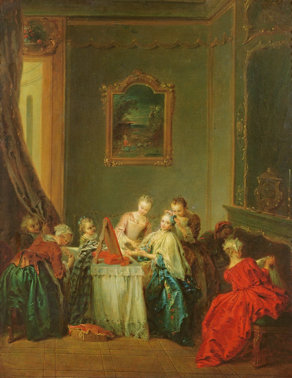 Die Toilette: Junge Frau an ihrem Schminktisch von Jean Baptiste Joseph Pater