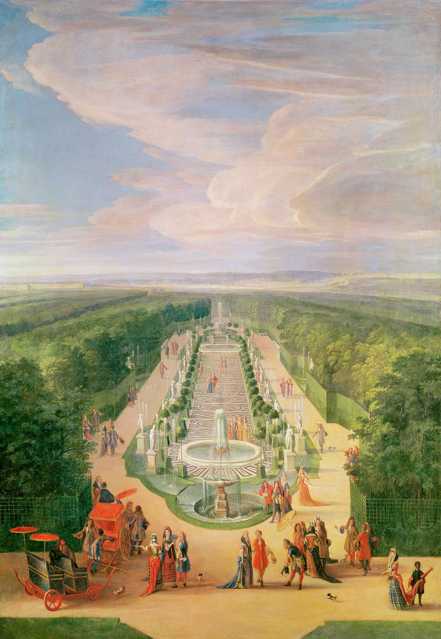 Perspektivische Ansicht des Hains von der Galerie des Antiken in Versailles, 1688 von Jean Baptiste Martin