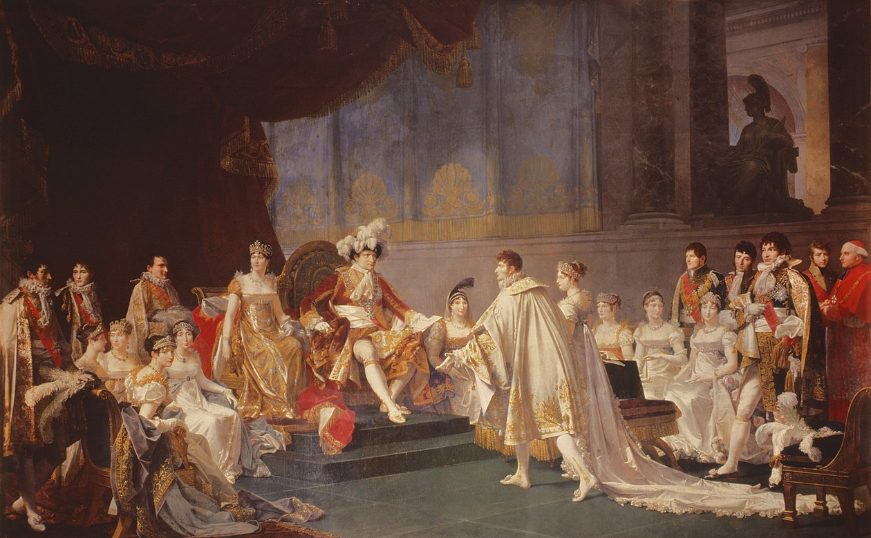 Die Verlobung von Prinz Jerome Bonaparte und Prinzessin Catharina Frederica von Württemberg, in Paris, 22. August 1807 von Jean Baptiste Regnault