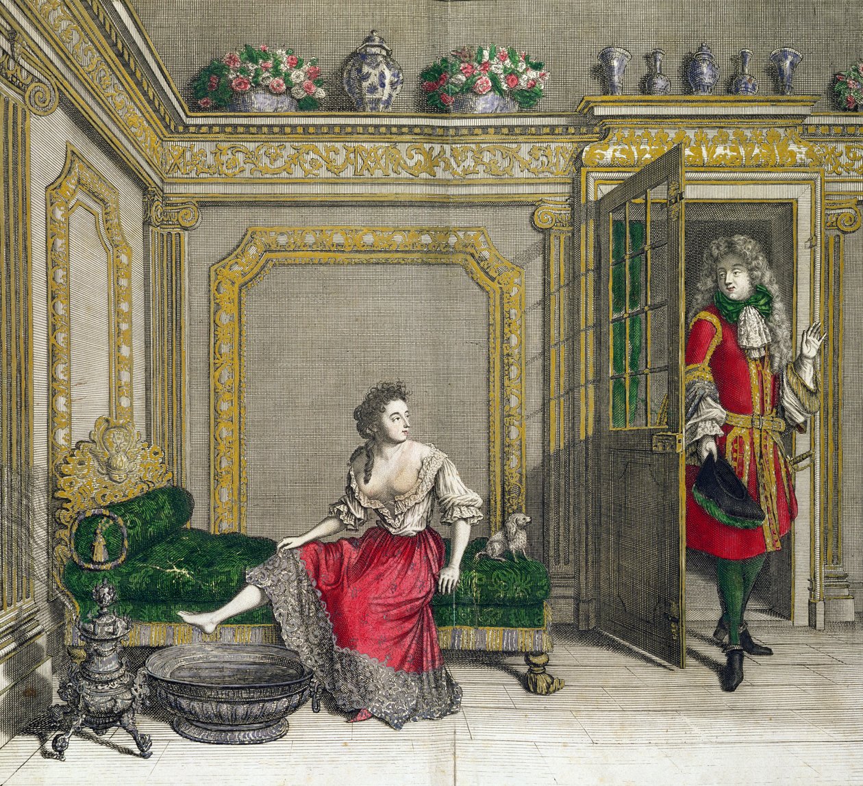 Dame zieht sich für das Bad aus, veröffentlicht ca. 1688-90 von Jean Dieu de Saint Jean