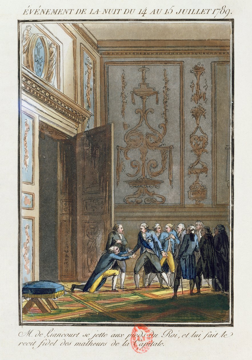 Monsieur de Liancourt (1747-1827) berichtet Ludwig XVI. (1754-93) in Versailles von den Ereignissen in Paris am 14. Juli 1789 von Jean Francois Janinet