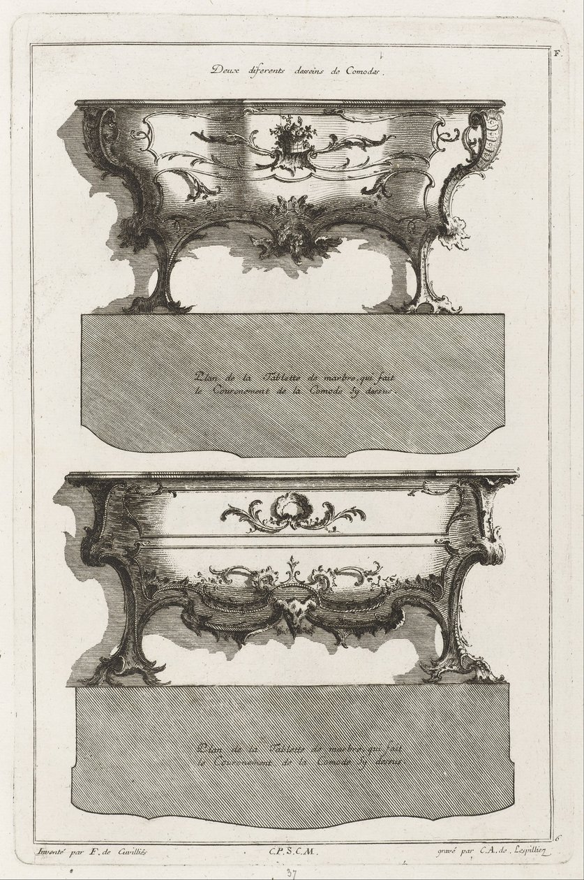 Deux différents desseins de Comodes von Jean François Cuvilliés